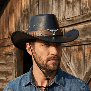 DONOVANQQ Western Cowboy Hat, Faux Leather Bull Head Cowgirl Jazz Hat, Phong Cách Dân Tộc Quý Ông Rộng Vành Cuộn Vành Hiệp Sĩ Mũ Đi Xe Đạp