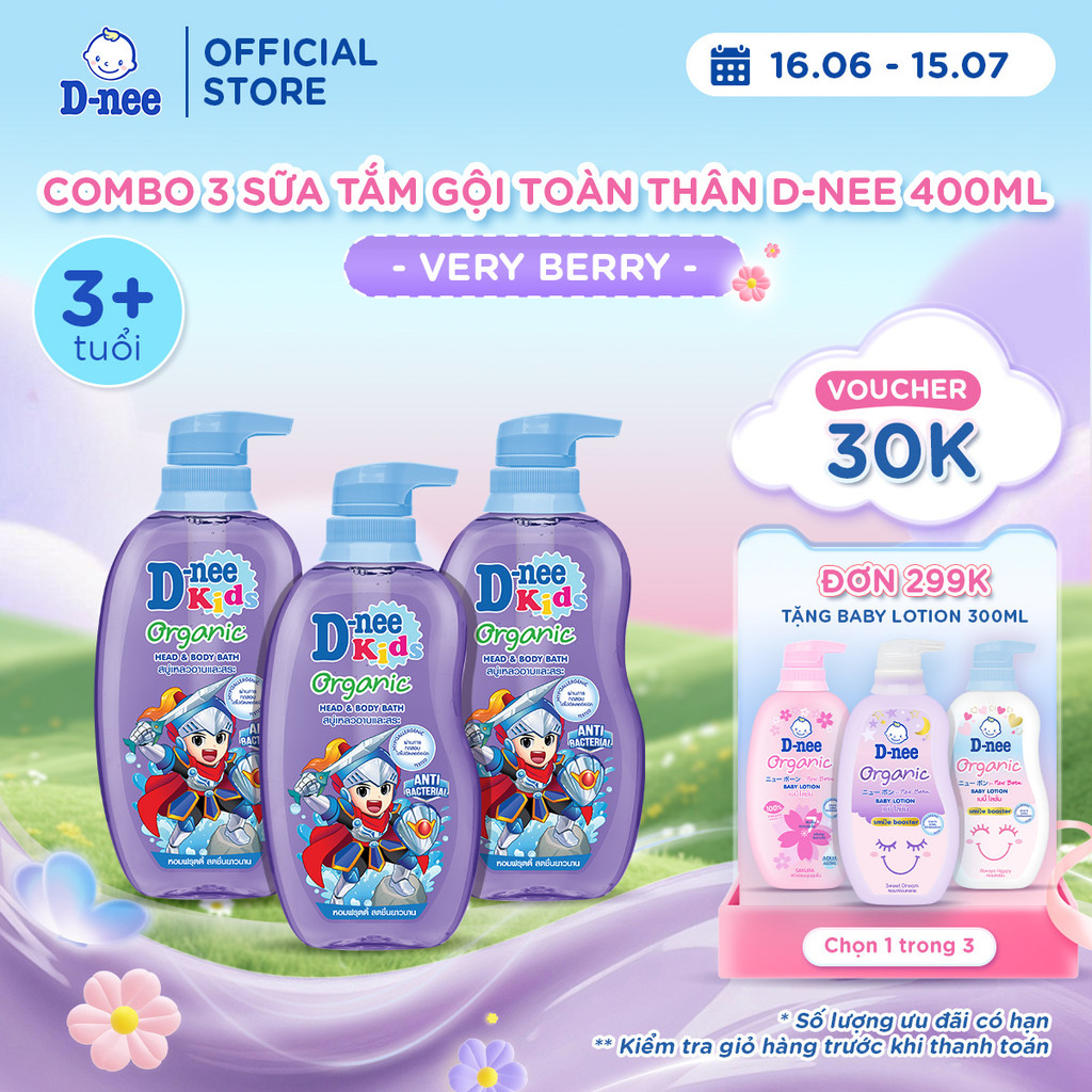 Combo 3 Tắm gội toàn thân trẻ em (>3 tuổi) D-nee 400 ML - Very Berry