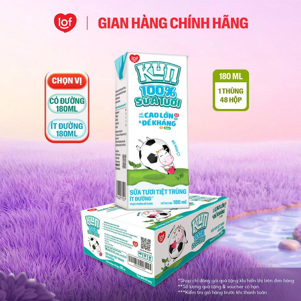 [Livestream KOL] 100% sữa tươi KUN thùng 48 hộp chọn vị x 180ml
