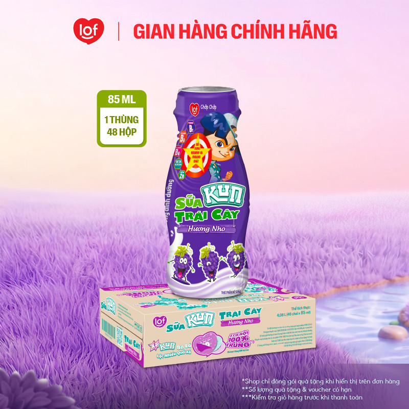 Sữa trái cây KUN vị nho thùng 48 chai x 85ml