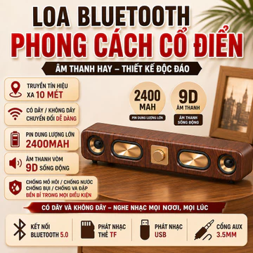 Loa Bluetooth Gỗ Retro Loa Không Dây Loa Thanh Loa Mini Loa Cắm Thẻ TF Loa Desktop Loa Nghe Nhạc Radio FM