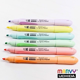 MARVY - Bút light sáng/ Bút Dạ Quang Marvy gồm 6 màu mực Pastel - bán lẻ và bán bộ ♥ Bút Highlight thân cao - thân thấp