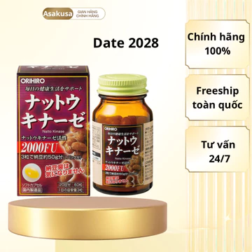 [ Chính hãng 100%] Viên uống hỗ trợ ngừa tai biến đột quỵ Nattokinase 2000 Orihiro 60 viên chính hãng Nhật Bản