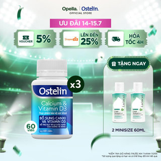 Bộ 3 Ostelin Viên Uống Hỗ Trợ Bổ Sung Calcium & Vitamin D3 Duy Trì Chắc Khỏe Xương và Răng 60 viên