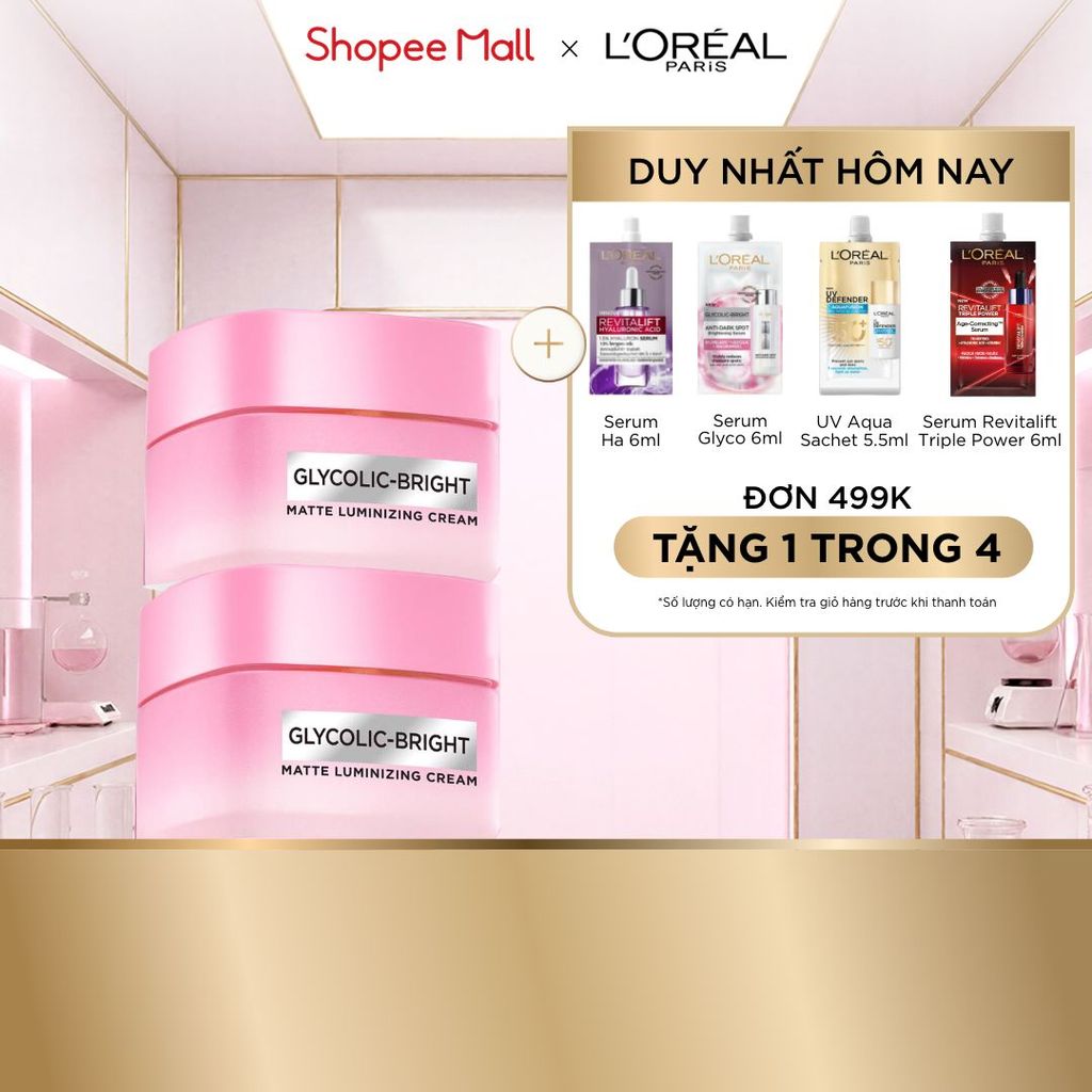 Bộ đôi kem dưỡng sáng da đột phá Melasyl mờ thâm mụn, nám L'Oreal Paris Glycolic Bright 50mlx2
