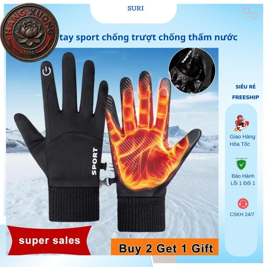 Găng Tay Thể Thao SPORT Mùa Đông Giữ Nhiệt Lót Nhung Cảm Ứng Màn Hình Chống Nước Cho Nam Nữ