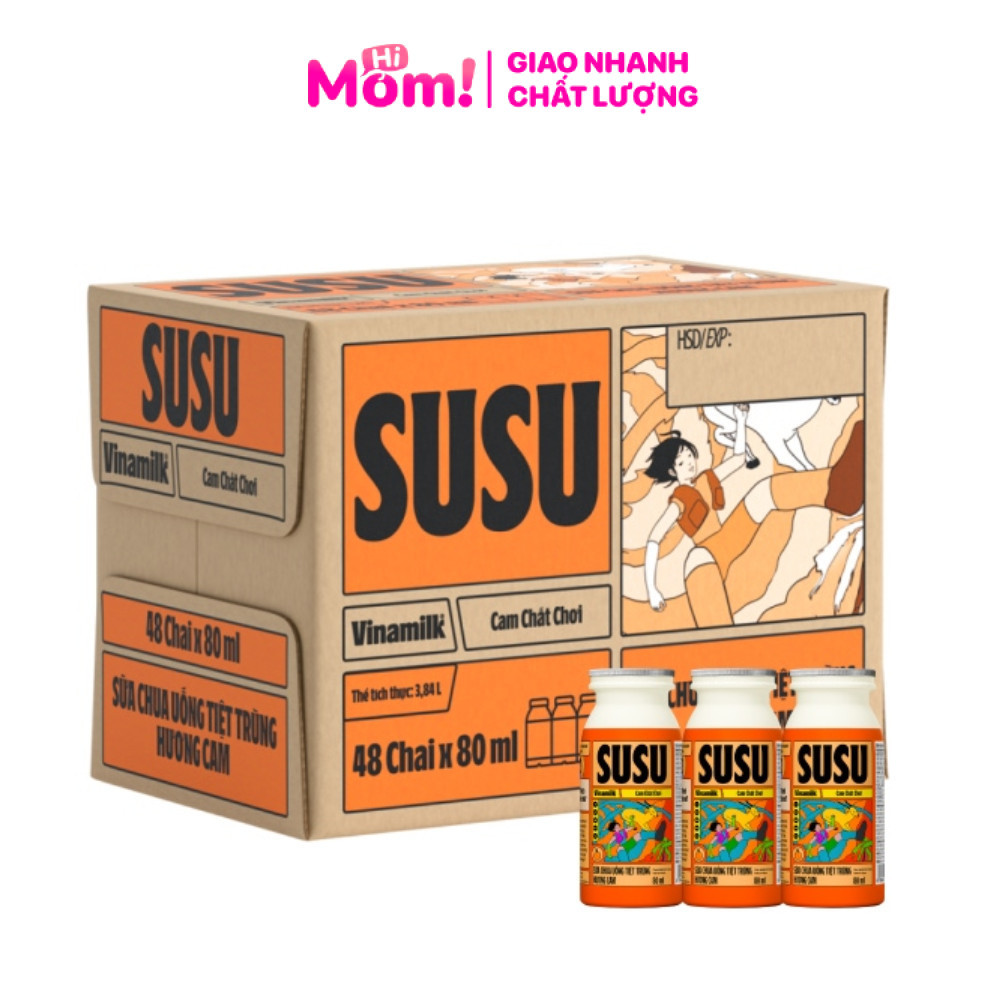 [HSD: 01/2027] Sữa chua uống hương cam Vinamilk Susu - Thùng 48 chai 80ml
