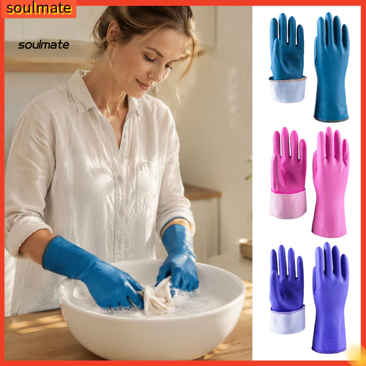 Linh hồn| Găng tay cao su dày Găng tay rửa chén chống thấm nước Găng tay cao su Pvc có lớp lót lông cừu dày ấm áp – Găng tay rửa chén chống thấm nước cho mùa đông