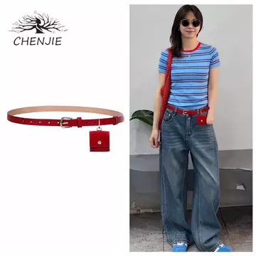 Women's Korean-Style PU Leather Belt Bag – Red
