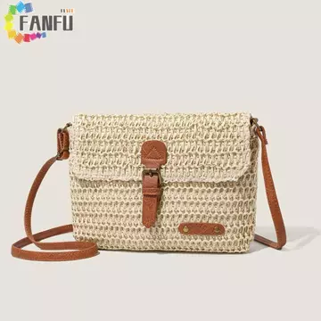 Women's Vintage PU Leather Straw Bag – Large