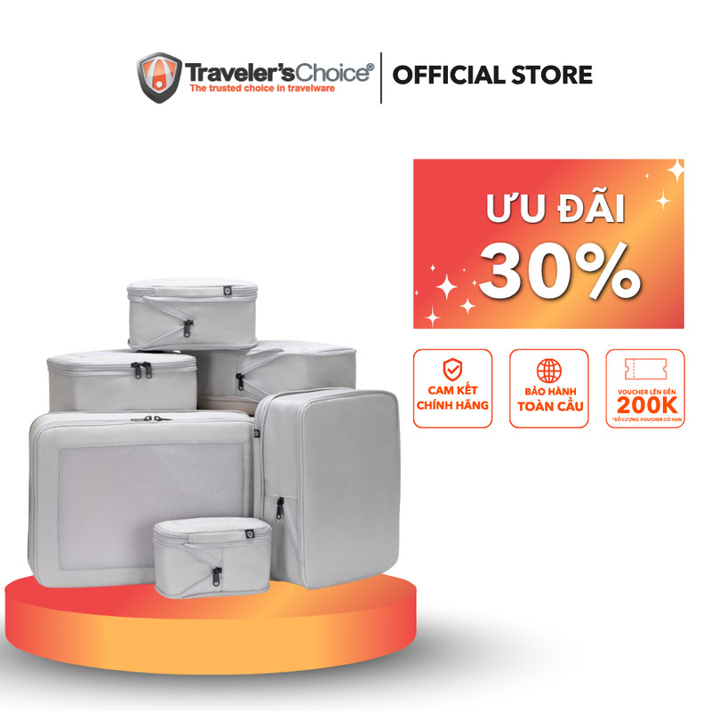 [Deal 20.10] Set 6 túi đóng gói hành lý Compression Packing Cubes - Traveler's Choice bảo hành chính hãng quốc tế