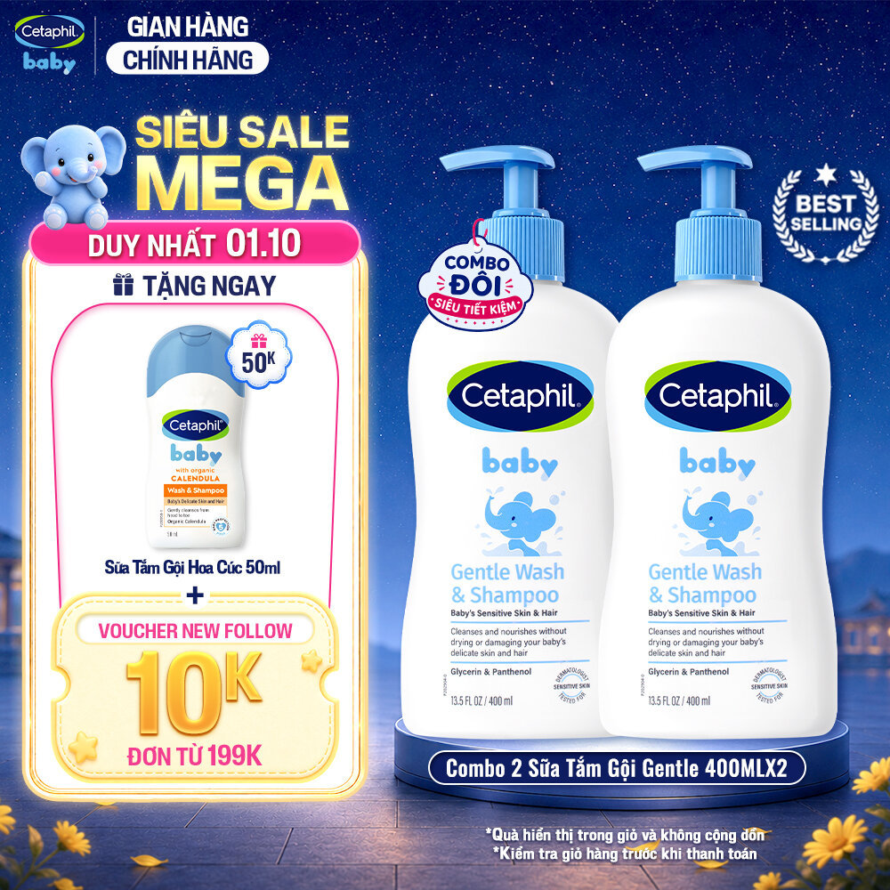 Combo 2 Sữa tắm gội dịu lành cho bé Cetaphil Baby Gentle Wash & Shampoo 400ml/chai