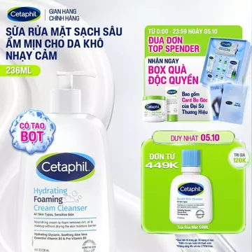 Sữa rửa mặt tạo bọt dịu lành cho da khô nhạy cảm Cetaphil Hydrating Foaming Cream Cleanser 236ml
