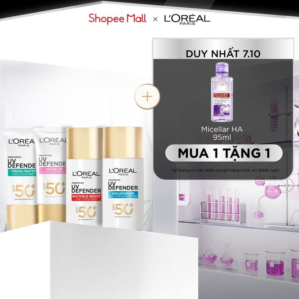 [CHỐNG NẮNG WATERGEL MỚI] Chống Nắng Phổ Rộng Thoáng Da, Kháng Mọi Tác Động UV Defender SPF 50+ PA++++ Loreal Paris 50ml