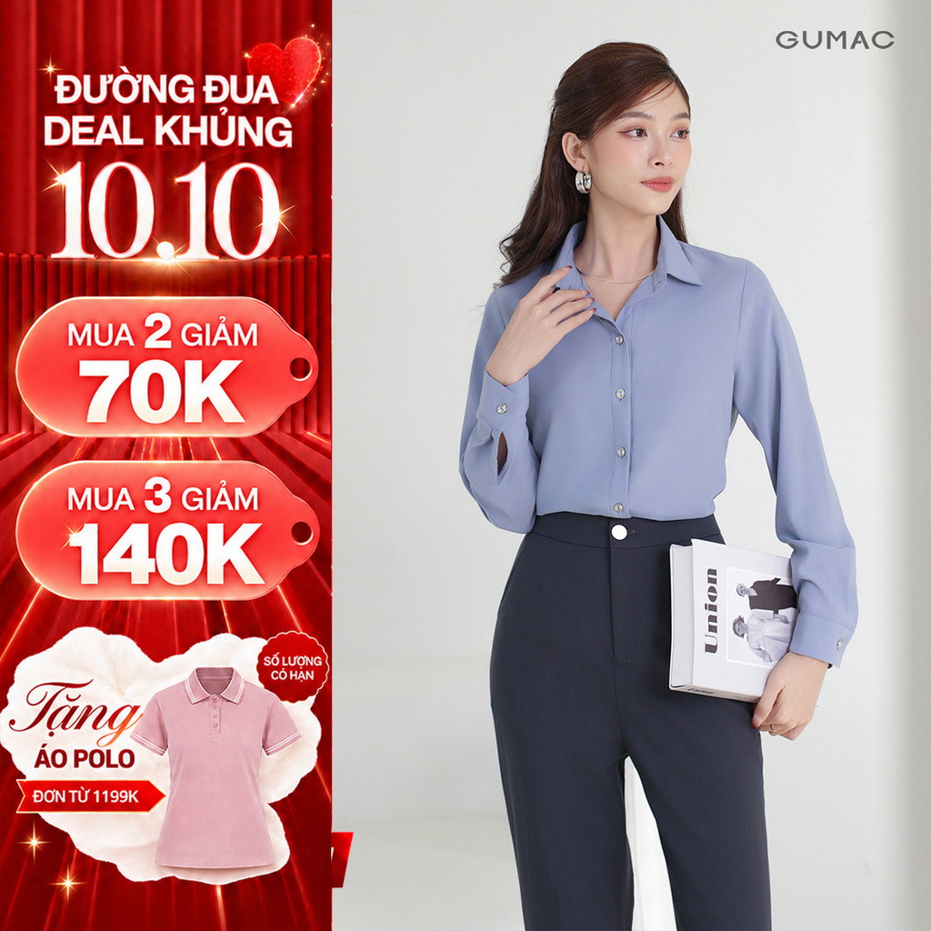 [NHẬP MÃ AFFOVAG GIẢM 99K] Áo Sơ Mi Nữ Tay Dài GUMAC Áo Kiểu Công Sở Lụa Mango Trơn Basic Mềm Mát Cao Cấp BAE00001