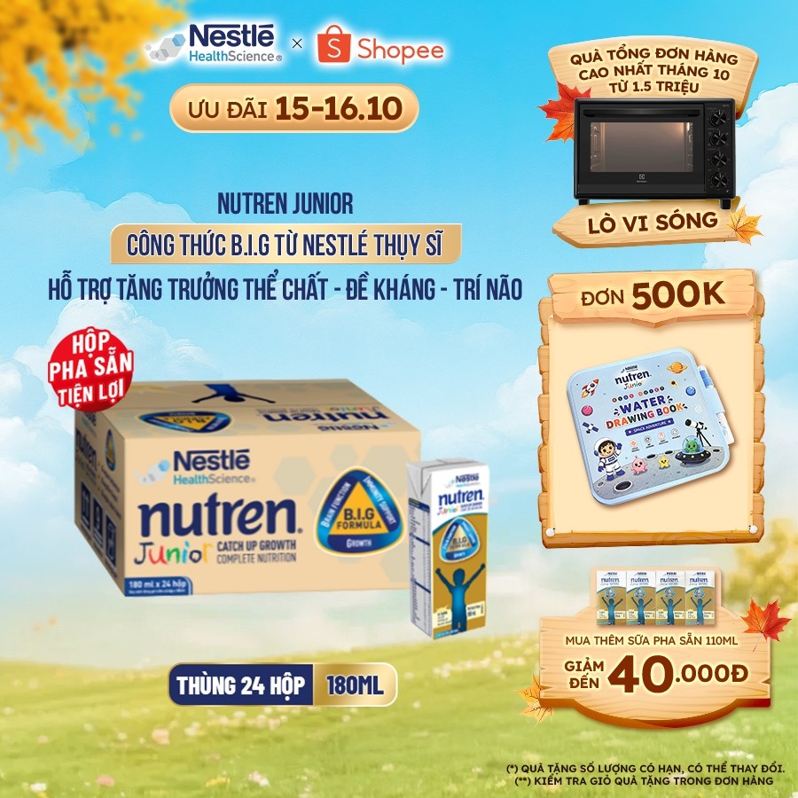 Thùng 24 Hộp Sữa Pha Sẵn NESTLÉ NUTREN JUNIOR Thụy Sĩ Công Thức BIG Tăng Trưởng 180ML