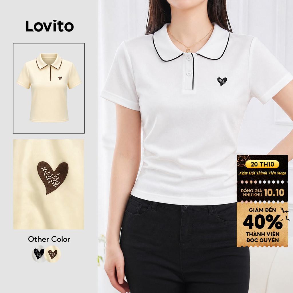 Áo thun Lovito phong cách thường ngày viền tương phản mùa xuân/hè màu trắng cho nữ LNE109D004