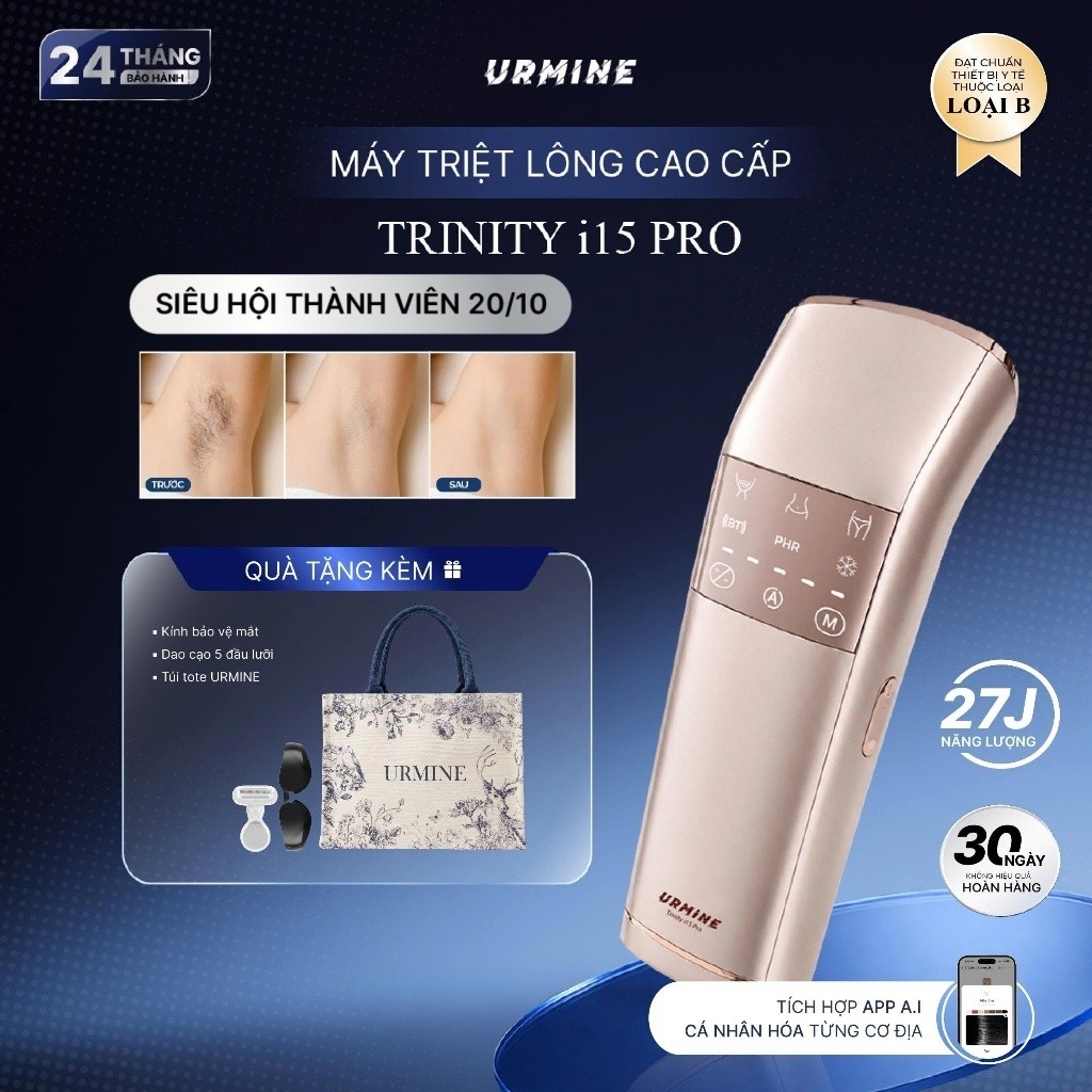 [MỚI] Máy Triệt Lông URMINE IPL Cao Cấp Tại Nhà | Ánh Sáng Kép × Làm Lạnh Sapphire Cực Sâu 2°C Kết Nối App Thông Minh