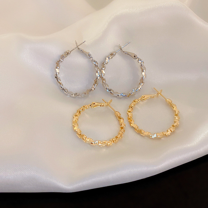 Bông tai vòng kim bạc 925 thời trang Hàn Quốc, thiết kế đơn giản phù hợp cho mọi dịp