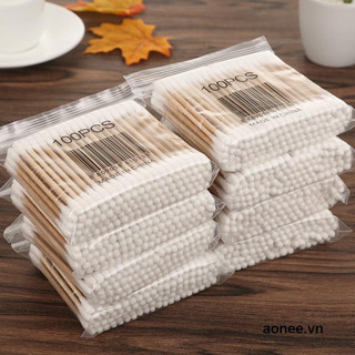 Bịch 100 tăm bông 2 đầu, thân gỗ - nhỏ gọn, tiện dụng