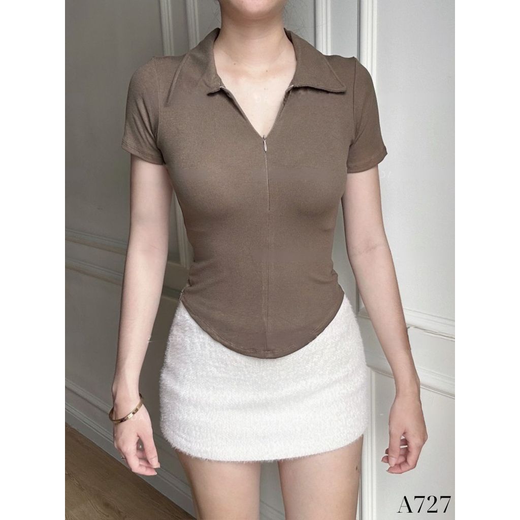 Áo Thun Nữ Ôm Body Cổ Bẻ Có Khóa, Chất Cotton Co Giãn Mát, Polo Nữ Thanh Lịch_A727