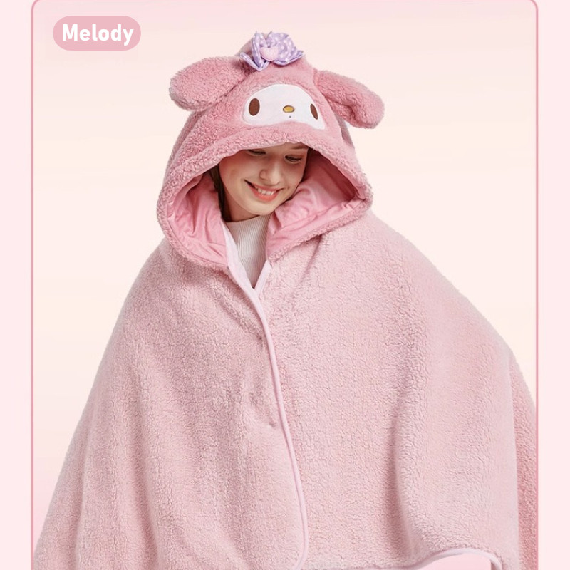 chăn quấn có mũ trùm đầu，sanrio/kuromi/melody/cinnamoroll, tấm chăn ngủ trưa kèm mũ, tấm chăn xỏ vai