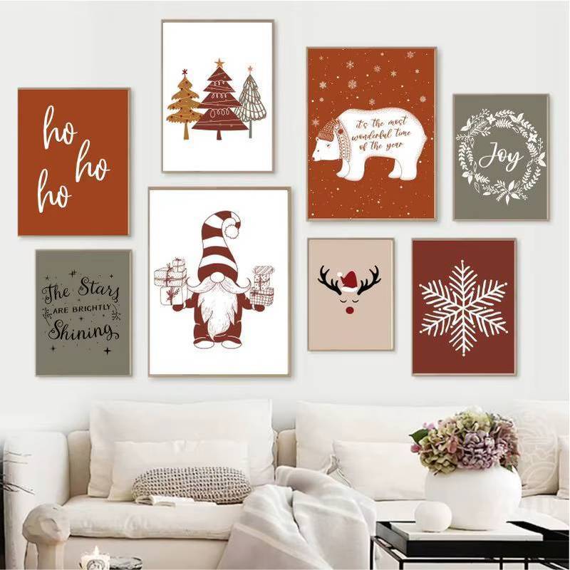 Retro Nghệ Thuật Treo Tường Tranh Canvas Trang Trí Giáng Sinh Áp Phích Hoạt Hình Ông Già Noel Hươu Cây Bắc Âu Hình Ảnh Trẻ Em Trang Trí Phòng