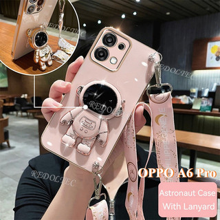 Ốp lưng OPPO A6 Pro 5G 4G 2025 Vỏ điện thoại mạ điện 6D dễ thương thời trang mới OPPO A6Pro có giá đỡ phi hành gia Dây đeo chéo dài cho bé gái