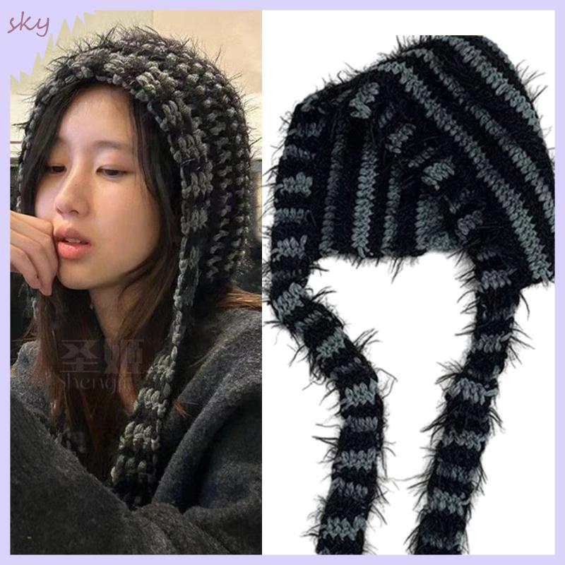 Beanie Sọc Dệt Kim Cho Nữ, Phù Hợp Mùa Đông Với Nắp Tai