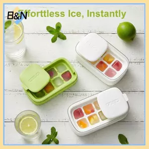 B & N Easy Pop Out 8 Lưới Đá Khay Có Nắp Silicone BPA Free Cho Trà Lemonade Cotails.