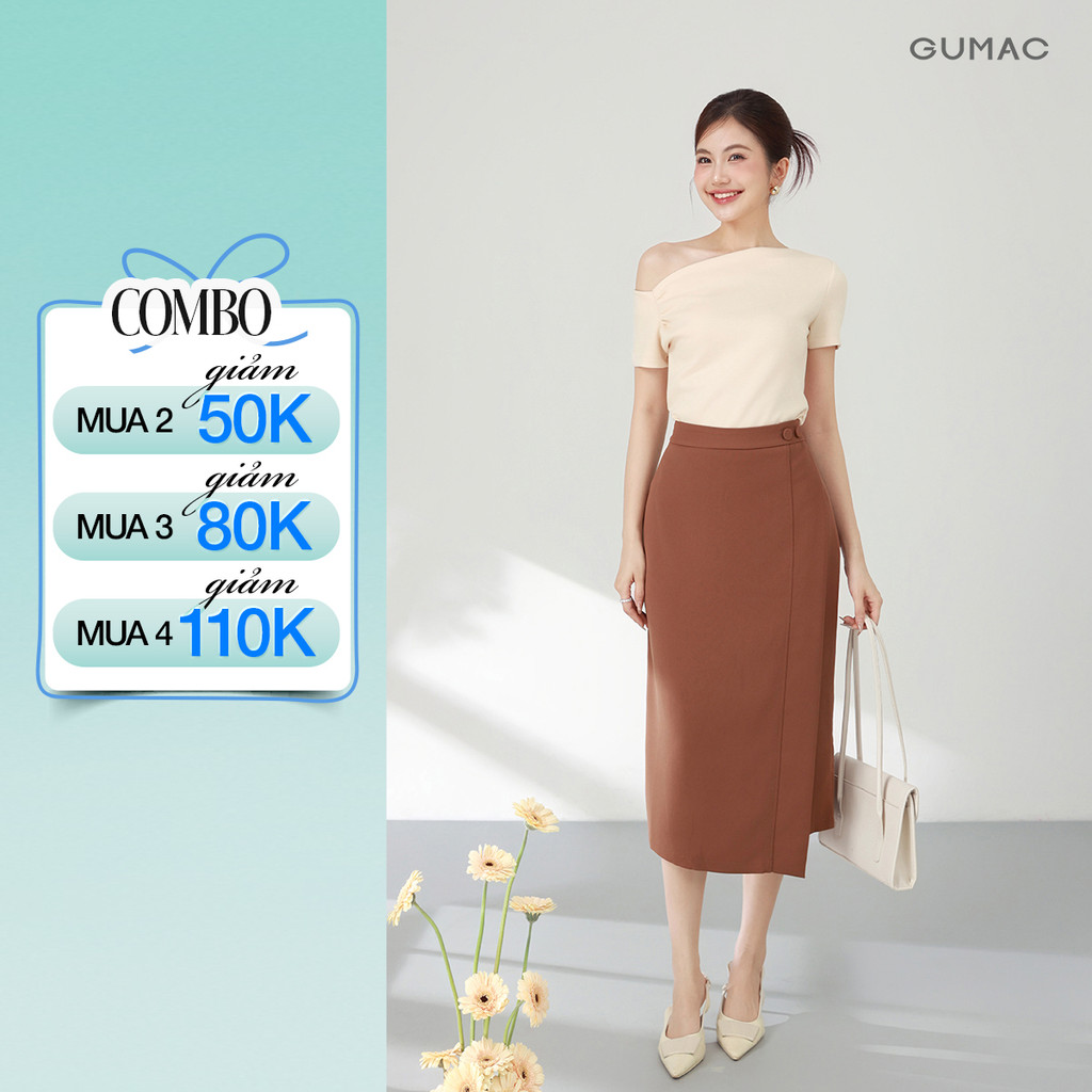 Chân Váy Dáng Suông Nữ GUMAC Chân Váy Công Sở Tà Đắp Xẻ Sau Lưng Cao Thiết Kế Thanh Lịch LVE1106