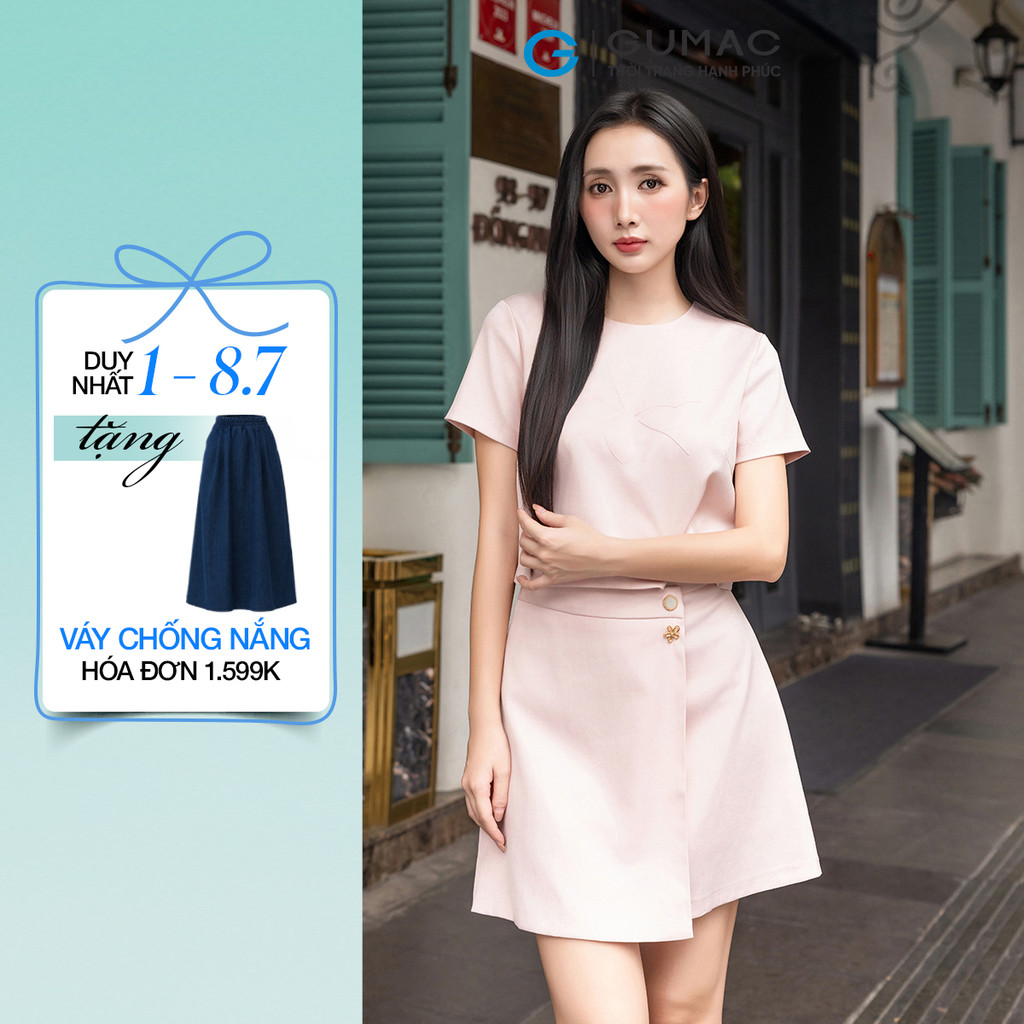 Set lẻ Áo kiểu nữ GUMAC đính hoa nổi  AF04036 - Chân váy nữ GUMAC đắp tà  VF04037