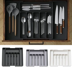 57*38cm Khay chia thìa dĩa đũa nhựa dầy dặn Hộp lưu trữ Silverware Có thể điều chỉnh Giá dao kéo có thể thu nhỏ - FE120