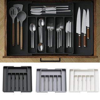 57*38cm Khay chia thìa dĩa đũa nhựa dầy dặn Hộp lưu trữ Silverware Có thể điều chỉnh Giá dao kéo có thể thu nhỏ - FE120