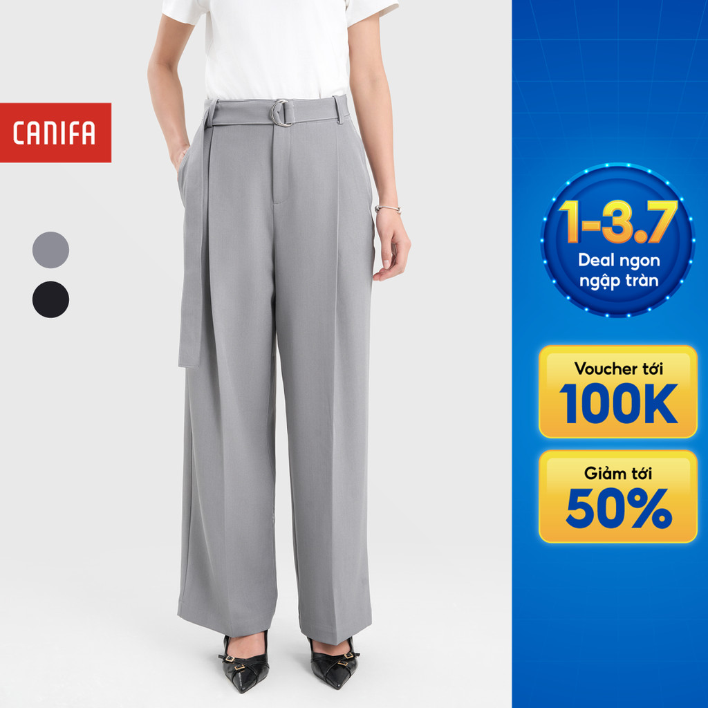 Quần dài nữ CANIFA công sở ống rộng kèm dây đai 6BP25S002