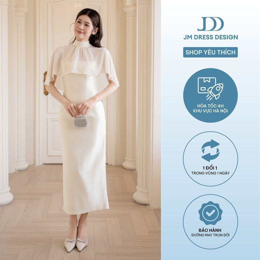 Đầm Nữ Dài Dáng Bút Chì Cape Đổ 1P09.2605, Đầm Dự Tiệc Che Bắp Tay Sang Trọng Tôn Dáng Thanh Lịch, Váy Sự Kiện By JM