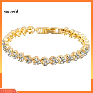 Một thế giới| Thời Trang Nữ Full Kim Cương Giả Kẻ Sọc Vòng Tay Lắc Tay Tiệc Cưới Trang Sức