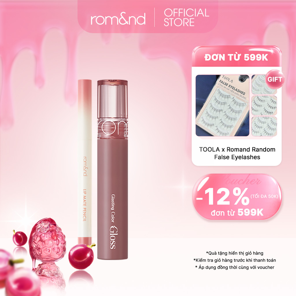 Combo Chì Kẻ Viền Môi Romand Lip Mate Pencil + Son Bóng Romand Glasting Color Gloss