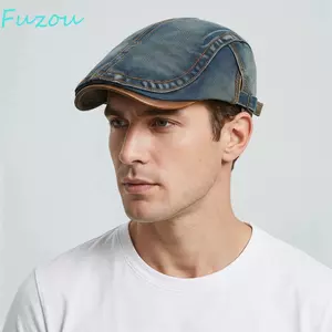 FUJIOU Mũ Newsboy Denim đã giặt, Mũ nồi họa sĩ phong cách Cotton, Mũ chuyển tiếp có thể điều chỉnh thông thường Mũ lưỡi trai màu trơn dành cho nữ