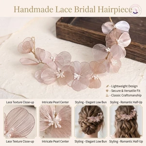 Băng đô buộc tóc hoa ren cổ điển cho cô dâu Phụ kiện Updo đám cưới nhẹ