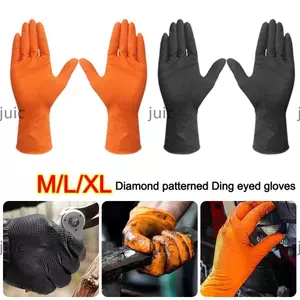 Găng tay dùng một lần JUIC 10 chiếc, với Găng tay Nitrile chống mài mòn có họa tiết, ​​Găng tay sửa chữa ô tô chống trượt đa năng màu cam chống nước màu đen đa năng Sử dụng trong công nghiệp