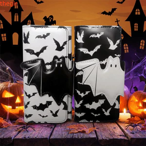 THEGIRL8B Bat Ghost In Ví, Ví đựng tiền xu có thể gập lại dung tích lớn đa chức năng, Dây đeo dài phong cách cổ điển Thiết kế khóa di động Halloween Ví PVC Unisex Sử dụng
