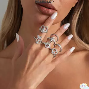 Nhẫn Knuckle có thể xếp chồng lên nhau BRABRAA, Nhẫn mở có thể điều chỉnh phong cách Chunky, Bộ trang sức Punk dát kim loại màu vàng