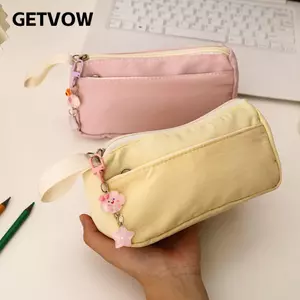 Túi Đựng Bút GETVOW, Túi Văn Phòng Phẩm Màu Trơn Dung Tích Lớn, Thiết Kế Cầm Tay Đơn Giản Hai Lớp Văn Phòng Phẩm Tổ Chức Trường Học Văn Phòng