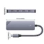 Exhila USB A và C Host Hub USB 3 2 10Gbps Bộ chia dữ liệu 4 chiều Vỏ kim loại màu xám và cáp vải cho khu vực bàn làm việc văn phòng