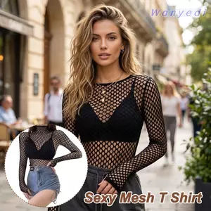 WANYEDI Fishnet Top, Chất Liệu Sheer Thiết Kế Gợi Cảm Áo Lưới, Skinny Mềm Vải Rỗng Ra Mỏng Phù Hợp Với Phong Cách Gothic Hàng Đầu Nữ Mặc