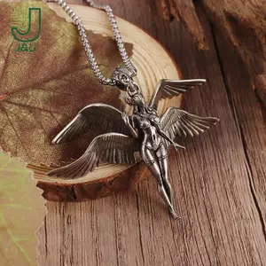 Retro Gothic Đôi Cánh Thiên Thần Nữ Thần Mặt Dây Chuyền Nelace Dành Cho Nam Nữ Punk Hip Hop Đảng Trang Sức Phụ Kiện Quà Tặng