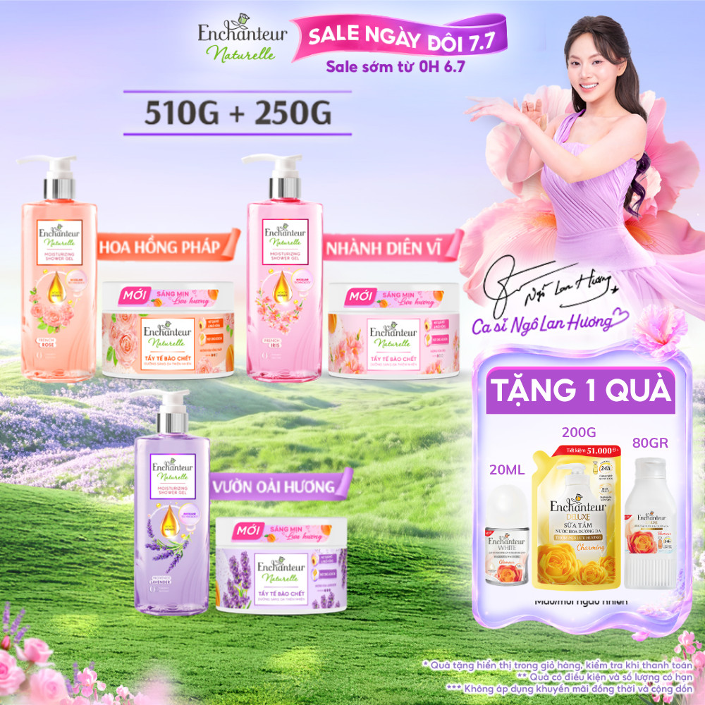 Bộ đôi Sữa tắm 510g & Tẩy tế bào chết 250g dưỡng da thiên nhiên Enchanteur Naturelle