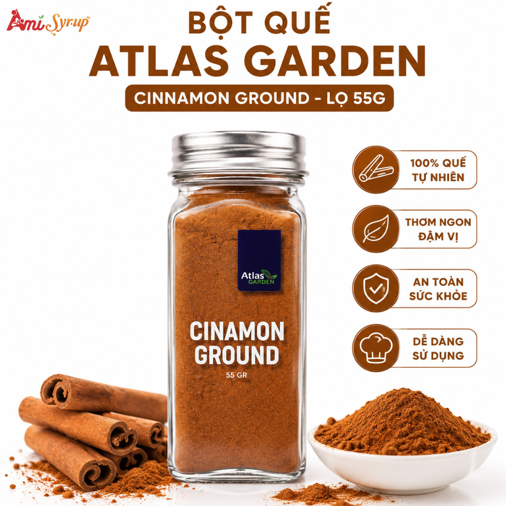 Bột Quế Atlas Garden - Cinnamon Ground Lọ 55g, Gia Vị Nấu Ăn Thơm Nồng Ngọt Dịu