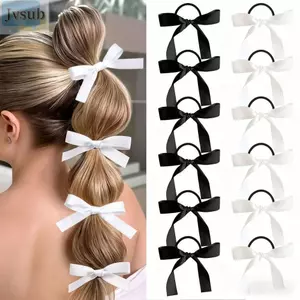 Dây buộc tóc Nơ JVSUB, Dây buộc tóc màu đen tưởng niệm đàn hồi bằng vải có nơ, Giá đỡ đuôi ngựa ruy băng nơ màu đen cho đám tang và trang trí